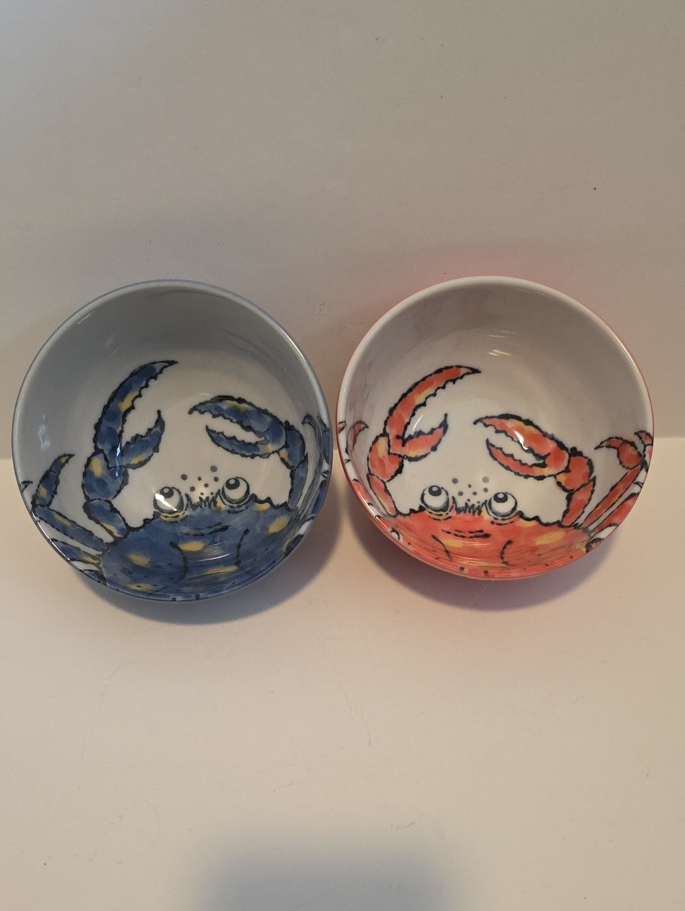 Set Of 2 Tokyo Design Studio Crab Porcelain Cereal Rice Bowls Blue Red 5.25"